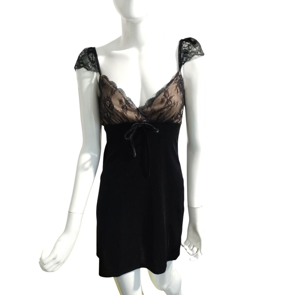 Y2K Womens size S Velvet Lace Whimsigoth Witchy Fairygoth Babydoll Empire Dress